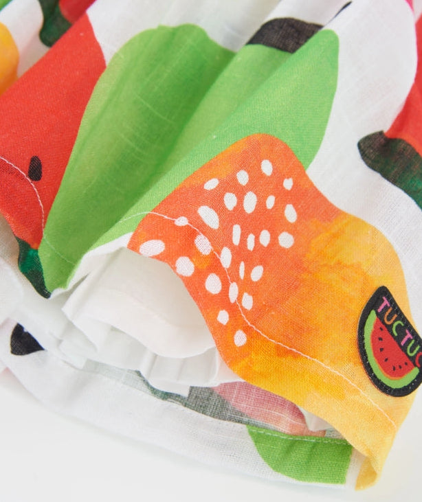 Vestito da bambina in tessuto con motivo di frutta