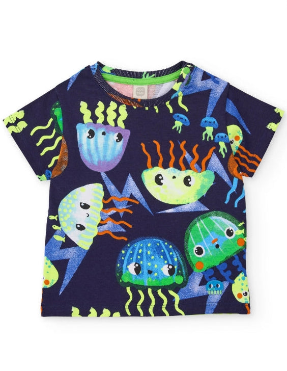 Completo da bambino in maglia con stampa di meduse