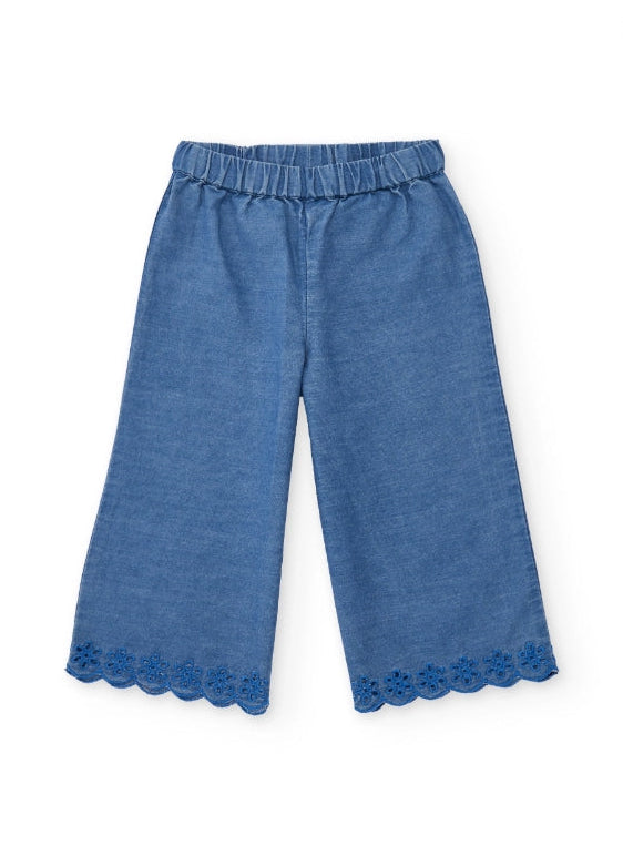Pantaloni da bambina in tessuto piano e denim leggero