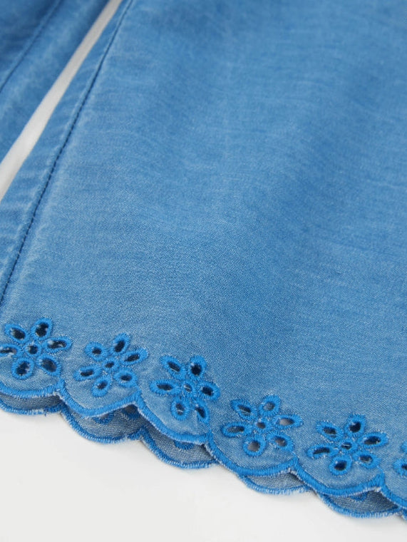 Pantaloni da bambina in tessuto piano e denim leggero