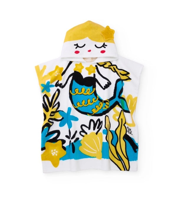 Asciugamano poncho in maglia da bambina con motivo sirena
