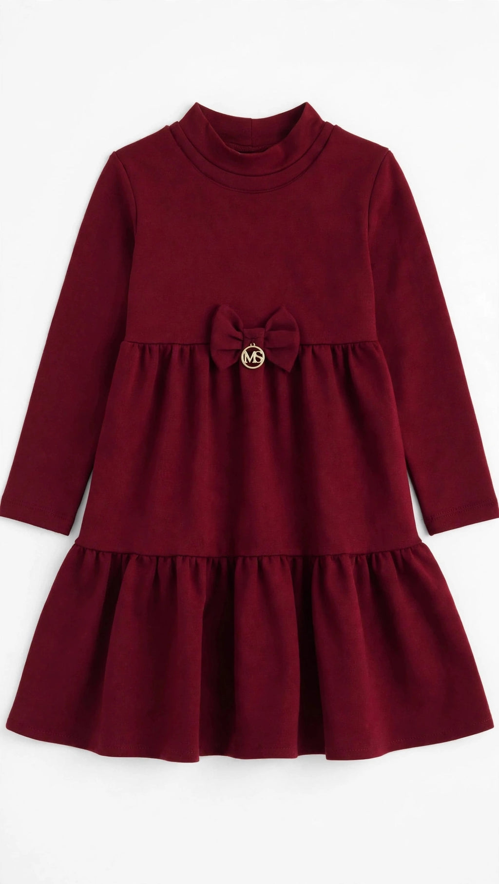ABITO BAMBINA MON SOURIRE - BORDEAUX TINTA UNITA CON FIOCCO