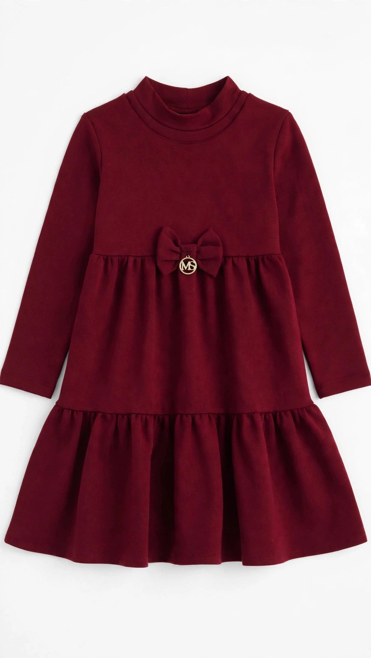 ABITO BAMBINA MON SOURIRE - BORDEAUX TINTA UNITA CON FIOCCO