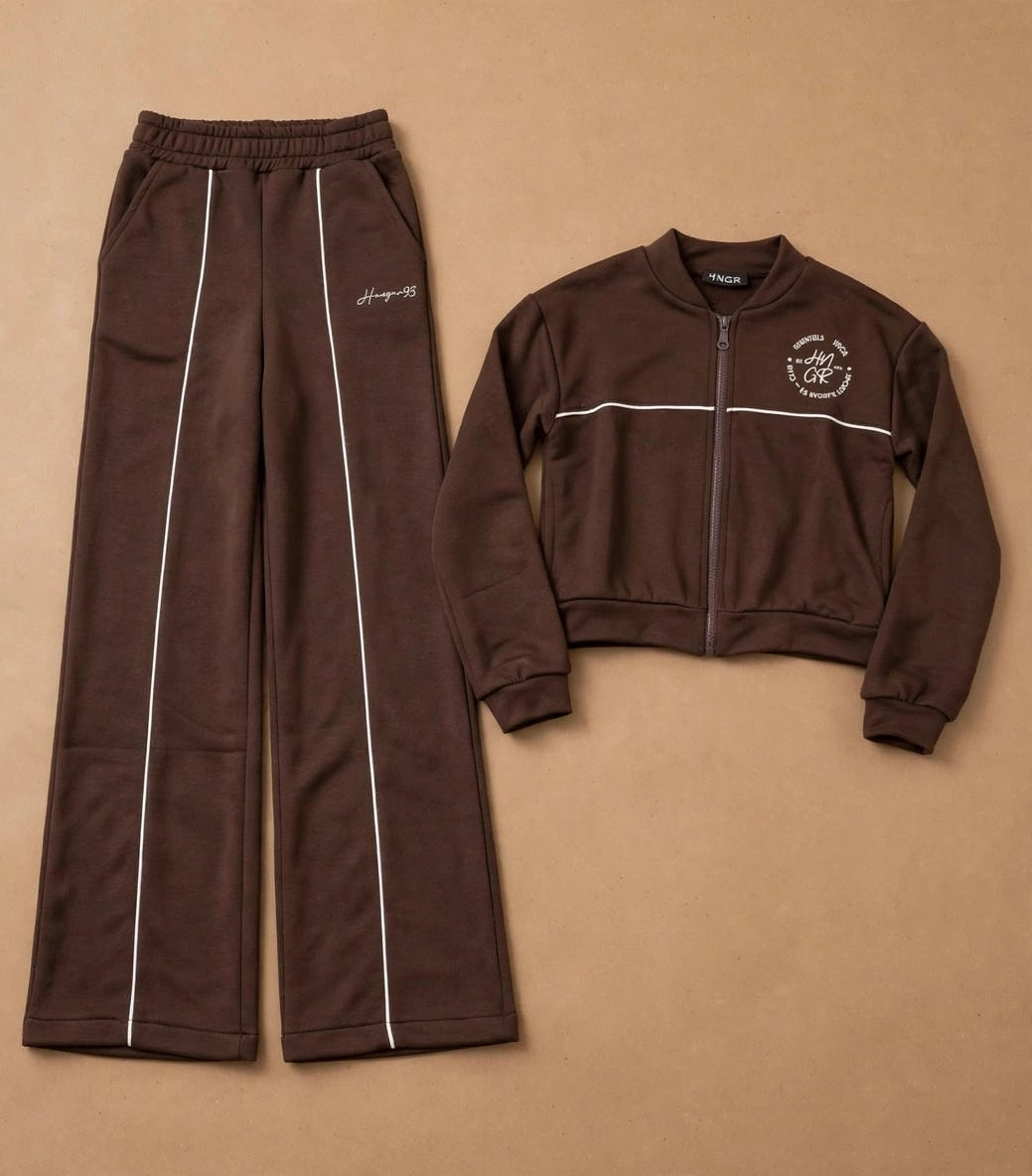 Completo HANGAR93 da ragazza, bomberino crop con zip e pantalone a gamba larga, garzato