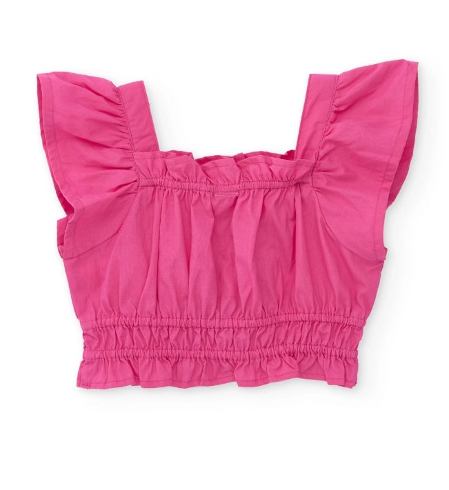 Top da bambina in tessuto piano con applicazione di fiori