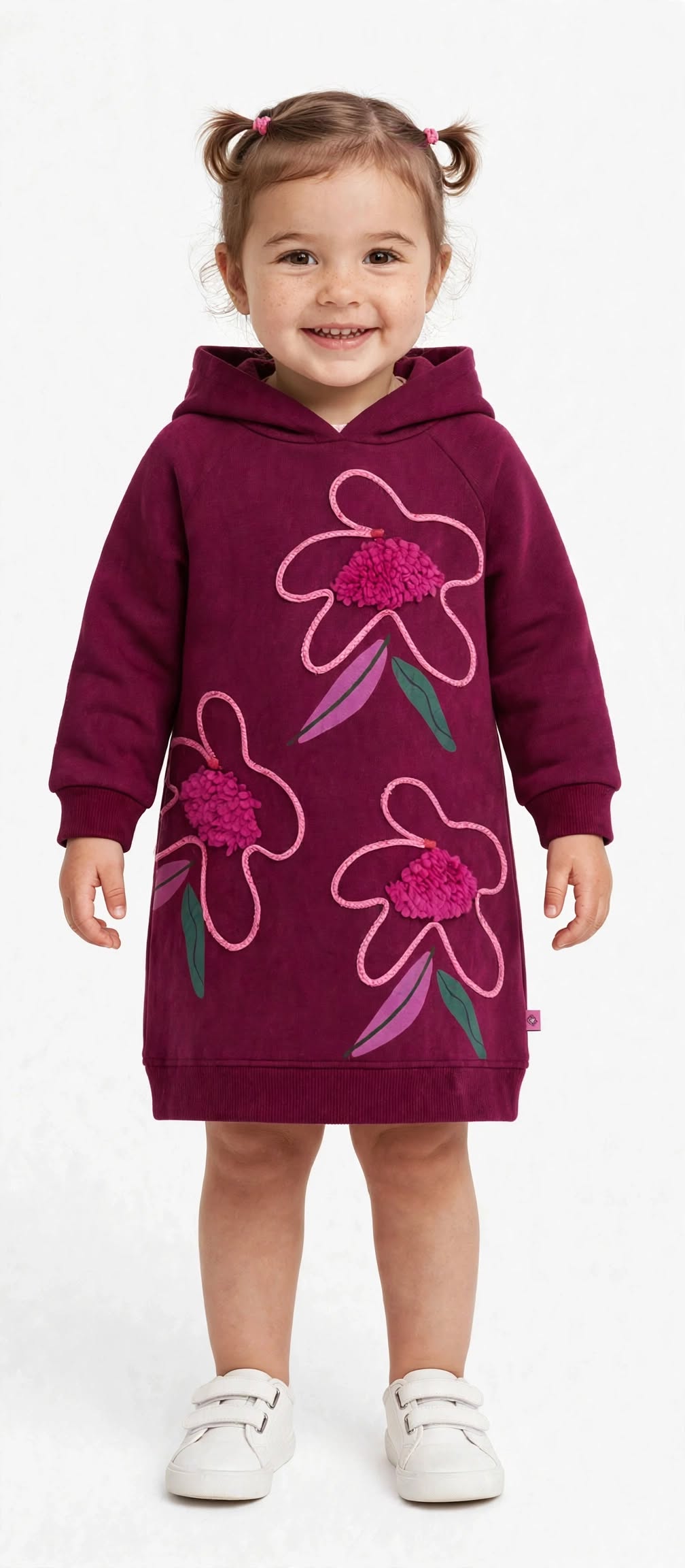 Vestito da bambina in felpa con cappuccio e stampa floreale tuc tuc