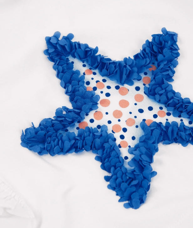 T-shirt da bambina in maglia con stella testurizzata