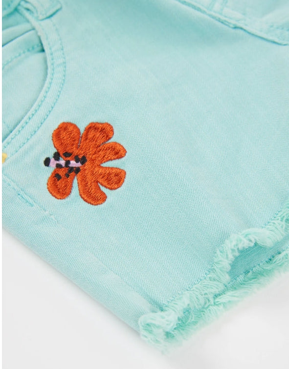 Shorts da bambina in denim con ricami