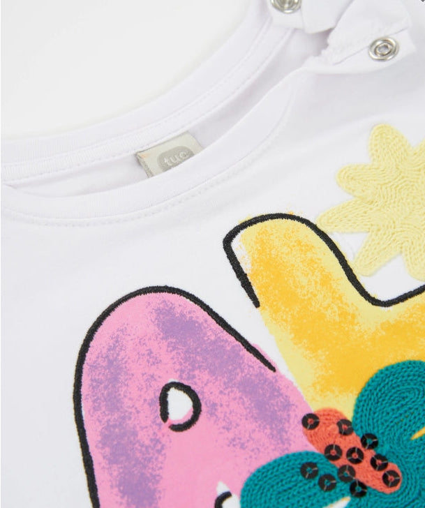 T-shirt da bambina in maglia con maniche con volant