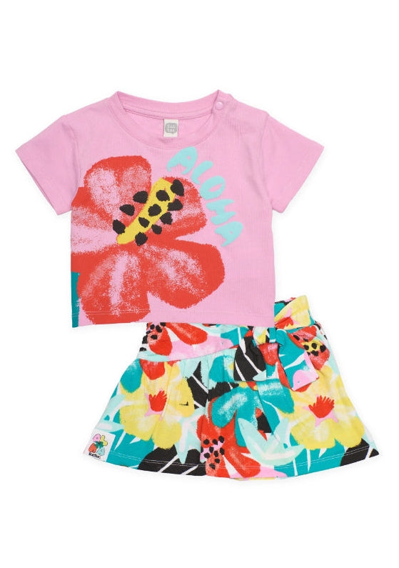 Completo da bambina in maglia con motivo floreale