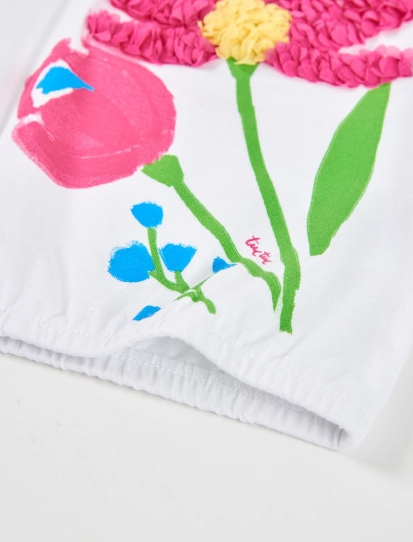 T-shirt da bambina in maglia con fiore in rilievo