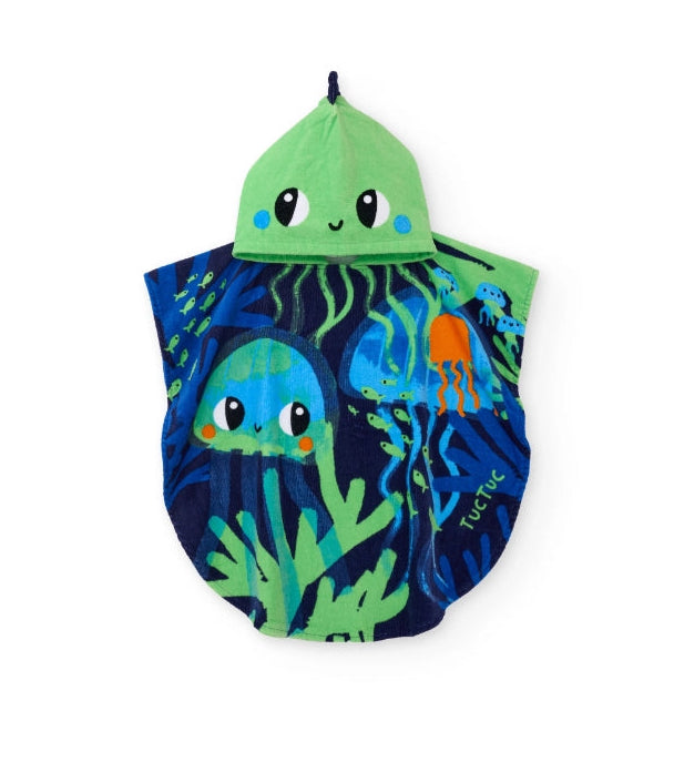 Asciugamano poncho da bambino in maglia con dettagli ricamati