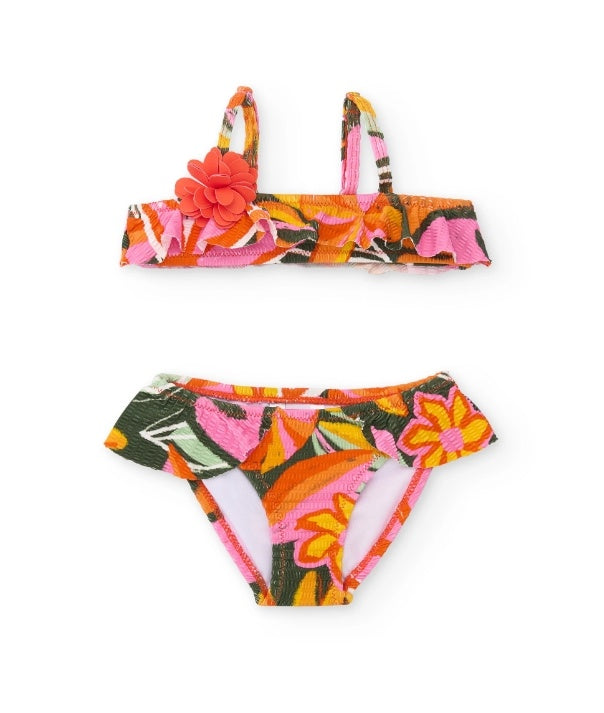 Bikini da bambina in maglia con dettaglio floreale in rilievo,tuc tuc