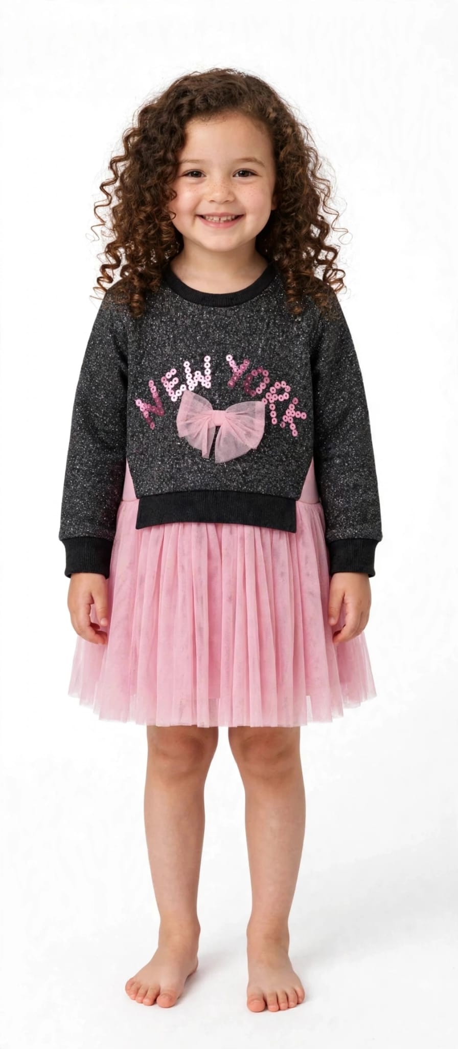 Vestito da bambina con corpetto in felpa con paillettes e gonna in tulle da bambina TUC TUC