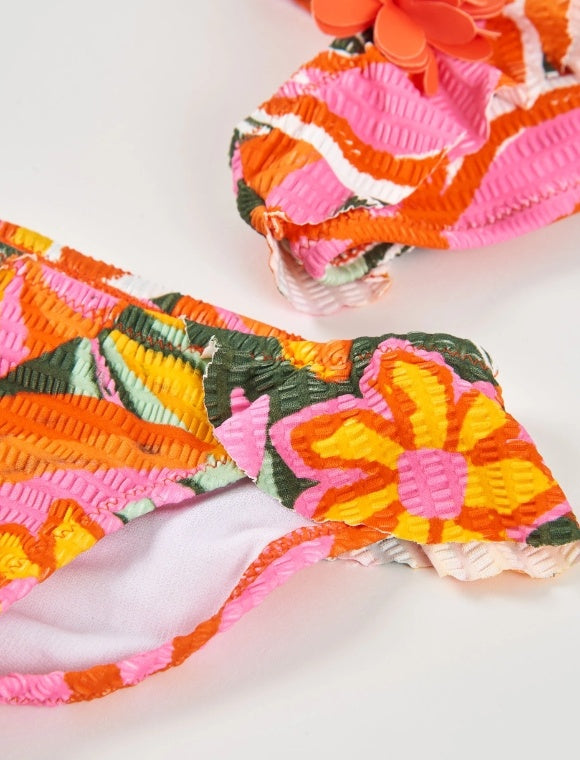 Bikini da bambina in maglia con dettaglio floreale in rilievo,tuc tuc