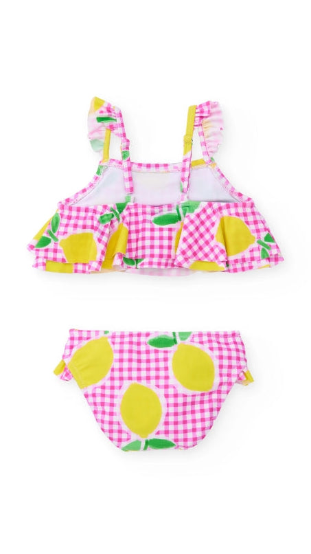 Bikini da bambina in maglia su fondo vichy