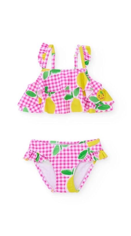 Bikini da bambina in maglia su fondo vichy