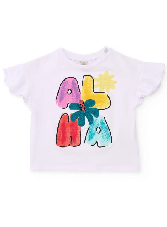 T-shirt da bambina in maglia con maniche con volant
