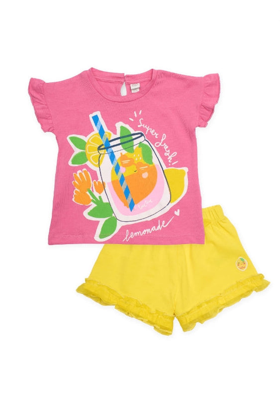 Completo da bambina in maglia con design estivo