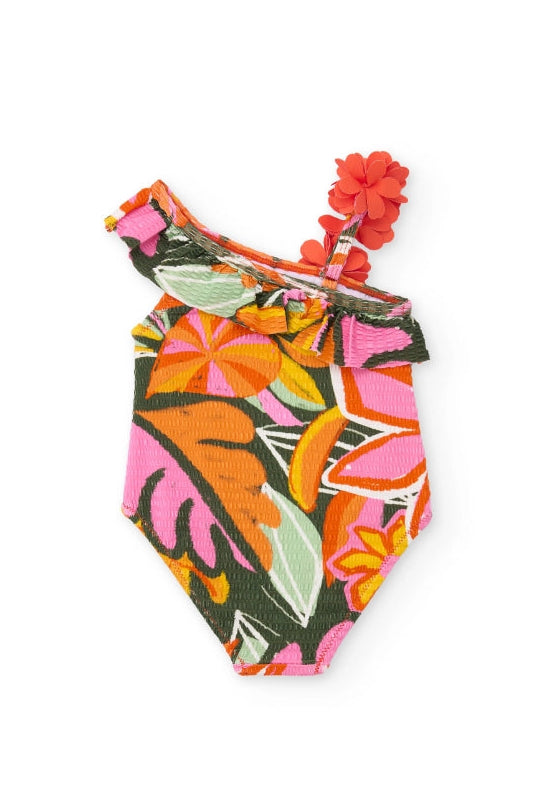 Costume da bagno da bambina in maglia con spallina asimmetrica