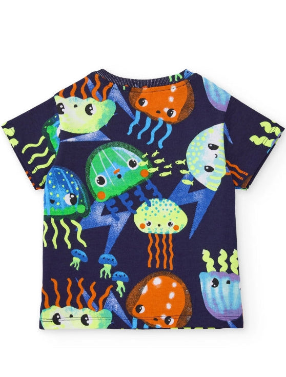 Completo da bambino in maglia con stampa di meduse