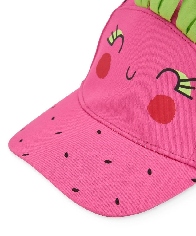Cappellino da bambina in tessuto con foglioline in rilievo