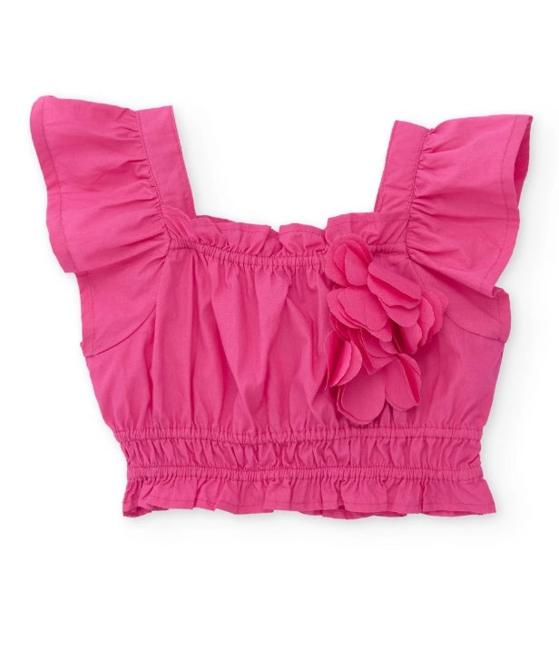 Top da bambina in tessuto piano con applicazione di fiori