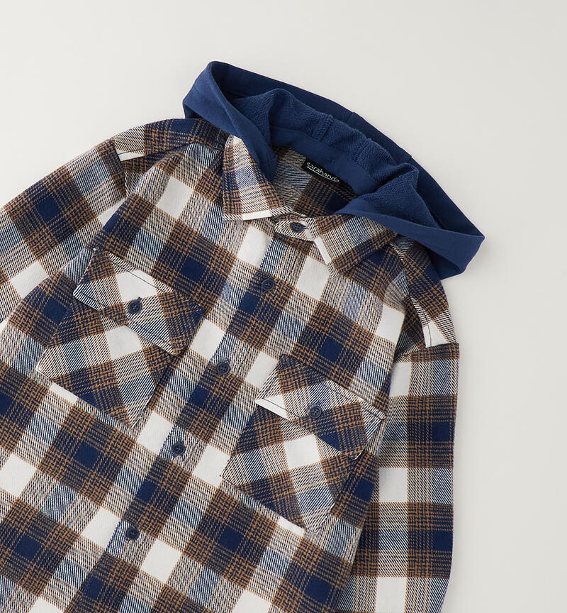 Camicia da ragazzo in caldo tessuto con cappuccio staccabile in felpa sarabanda
