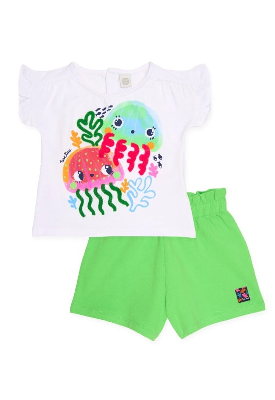 Completo da bambina in maglia con stampa di meduse