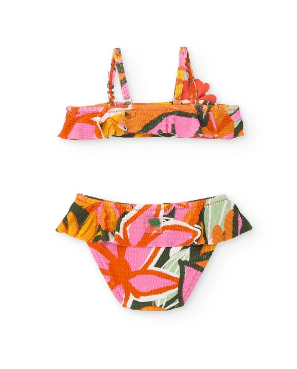 Bikini da bambina in maglia con dettaglio floreale in rilievo,tuc tuc