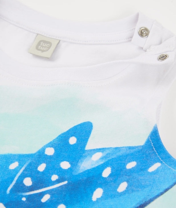 canotta da bambino in maglia con motivo di grande pesce