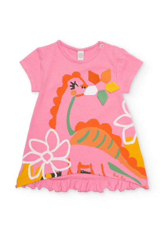 Vestito da bambina in maglia con grafica di dinosauro