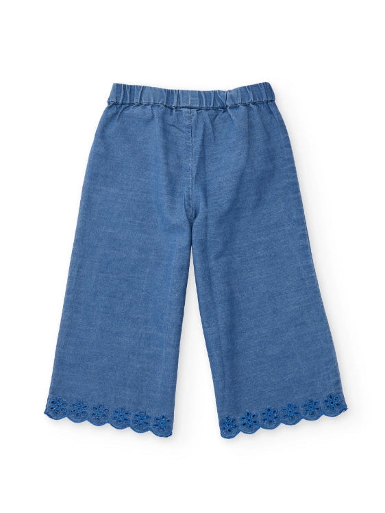 Pantaloni da bambina in tessuto piano e denim leggero