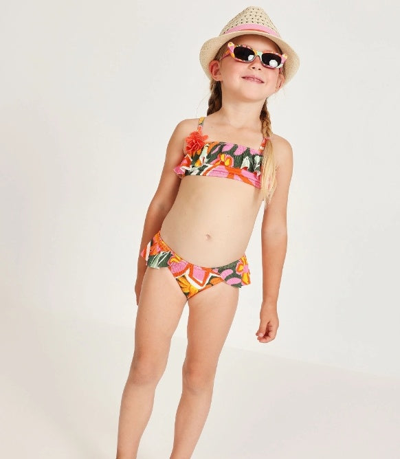 Bikini da bambina in maglia con dettaglio floreale in rilievo,tuc tuc