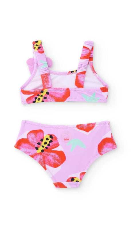 Bikini da bambina in maglia con applicazione a fiore