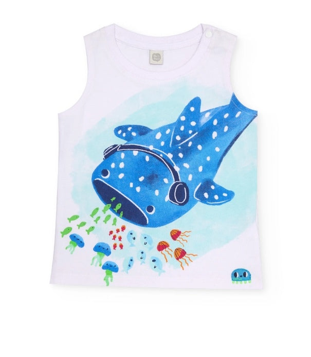 canotta da bambino in maglia con motivo di grande pesce