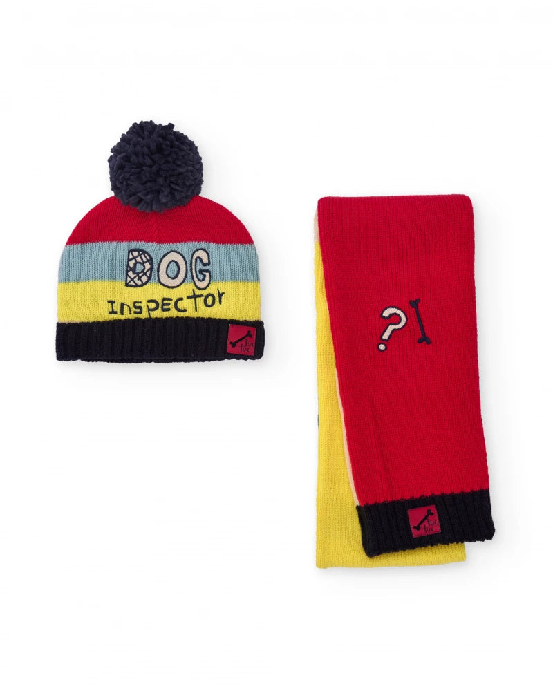 Set cappello e sciarpa per bambino in multicolore con scritta ricamata
