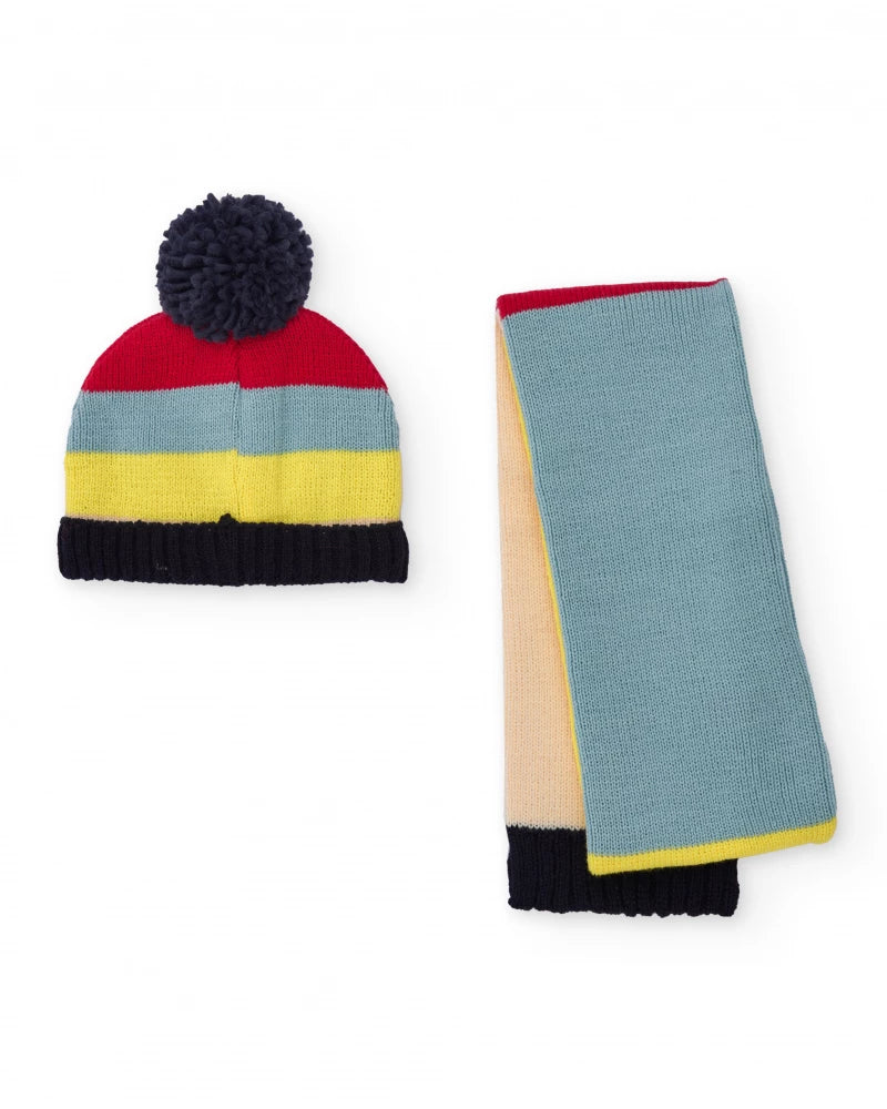 Set cappello e sciarpa per bambino in multicolore con scritta ricamata