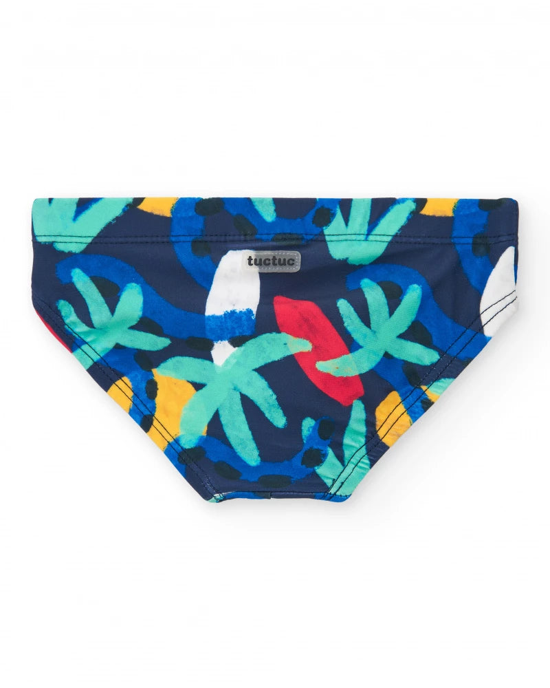 Slip da bagno per bambino blu con stampa tropicale