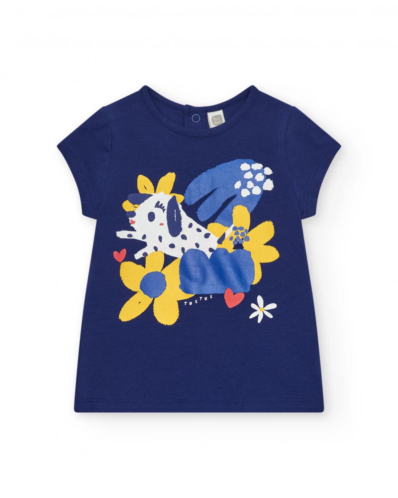 T-shirt per bambina blu con fiori