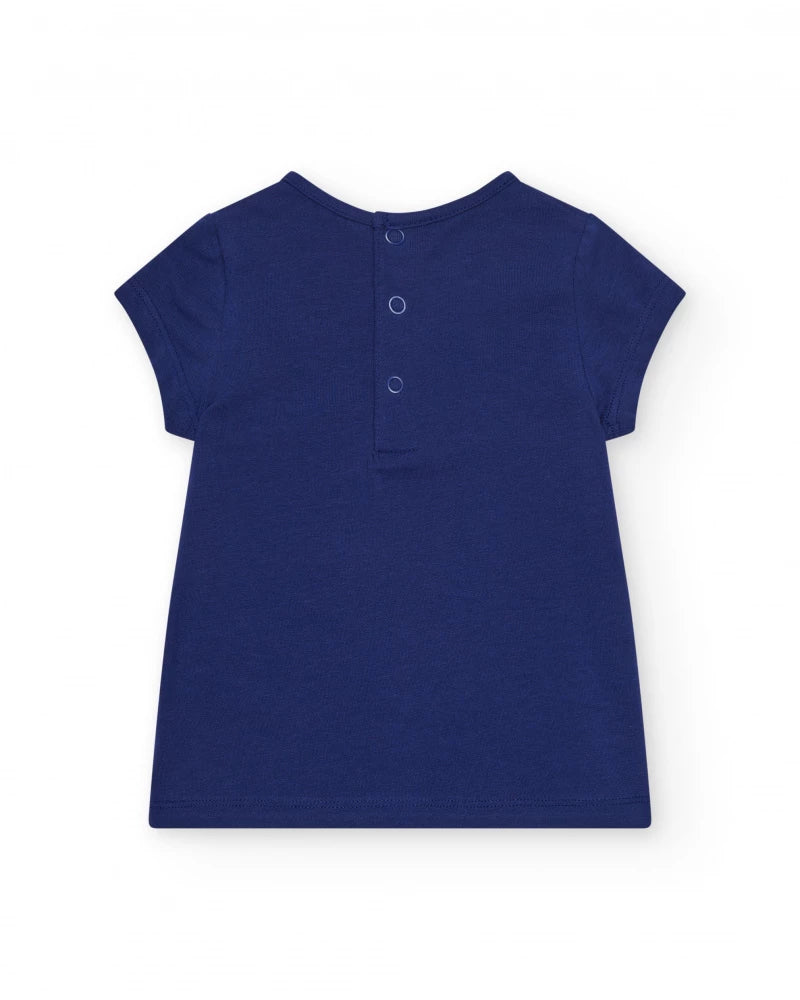 T-shirt per bambina blu con fiori
