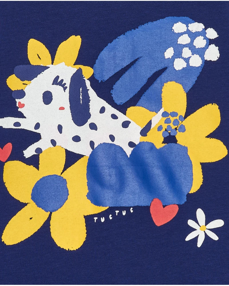 T-shirt per bambina blu con fiori