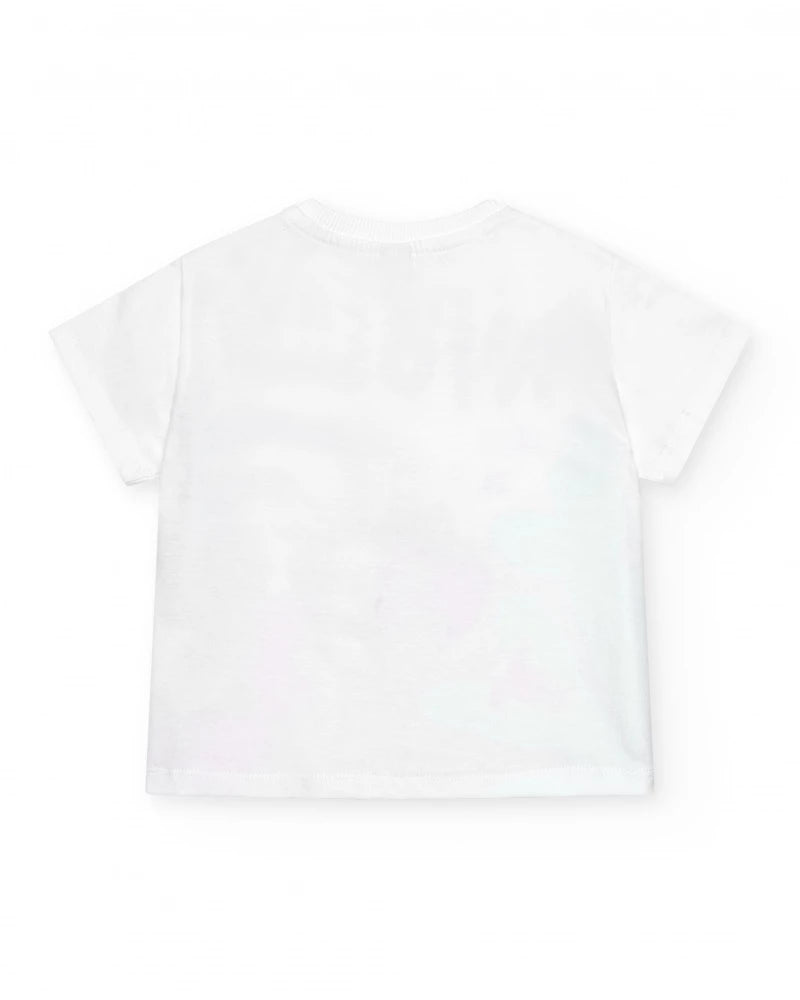 T-shirt per bambino bianca con scritta "OH NO SHARK"