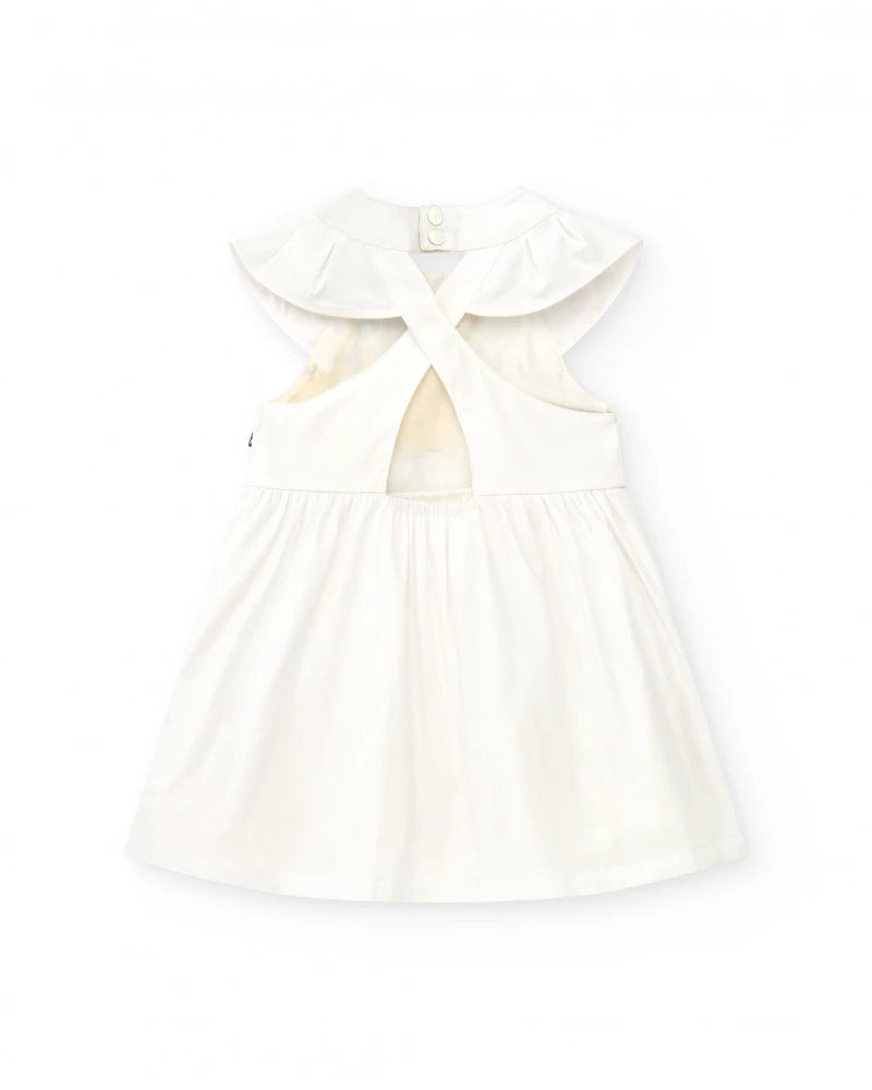 Vestito bianco per bambina con stampa floreale gialla e volant