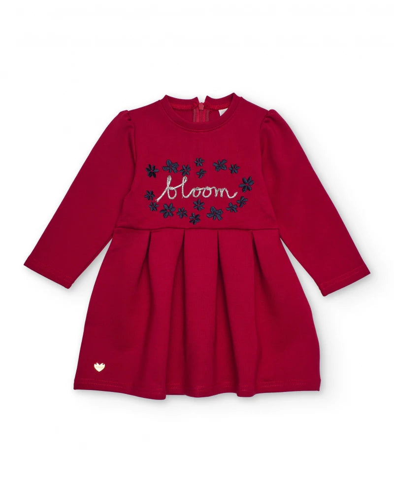 Vestito per bambina color bordeaux con dettaglio ricamato