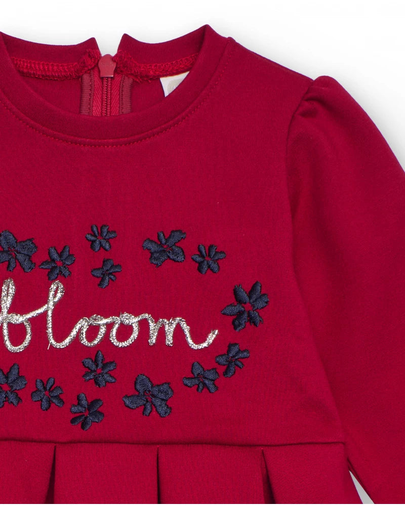 Vestito per bambina color bordeaux con dettaglio ricamato
