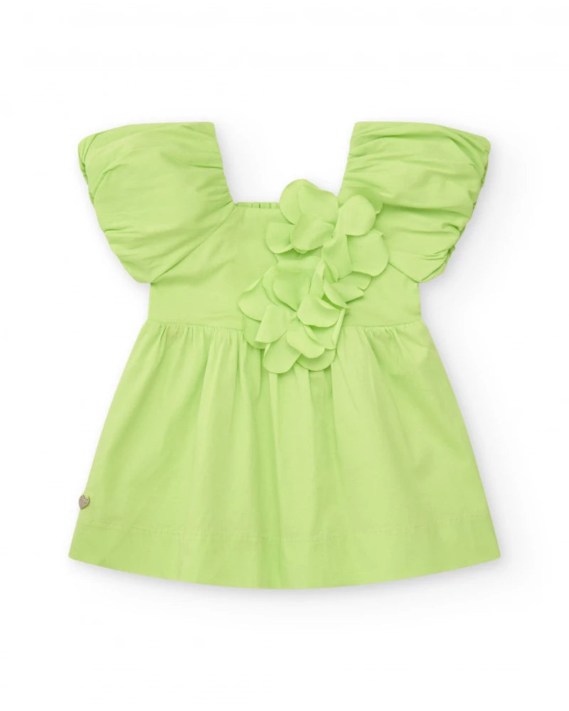 Vestito verde per bambina con fiori e volant