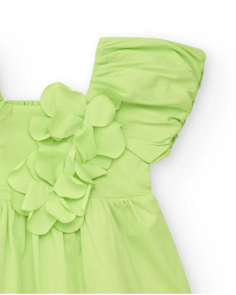 Vestito verde per bambina con fiori e volant