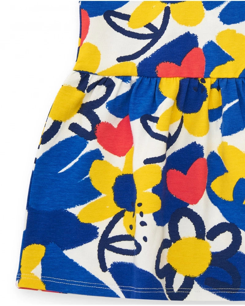 Vestito a spalline per bambina blu con fiori
